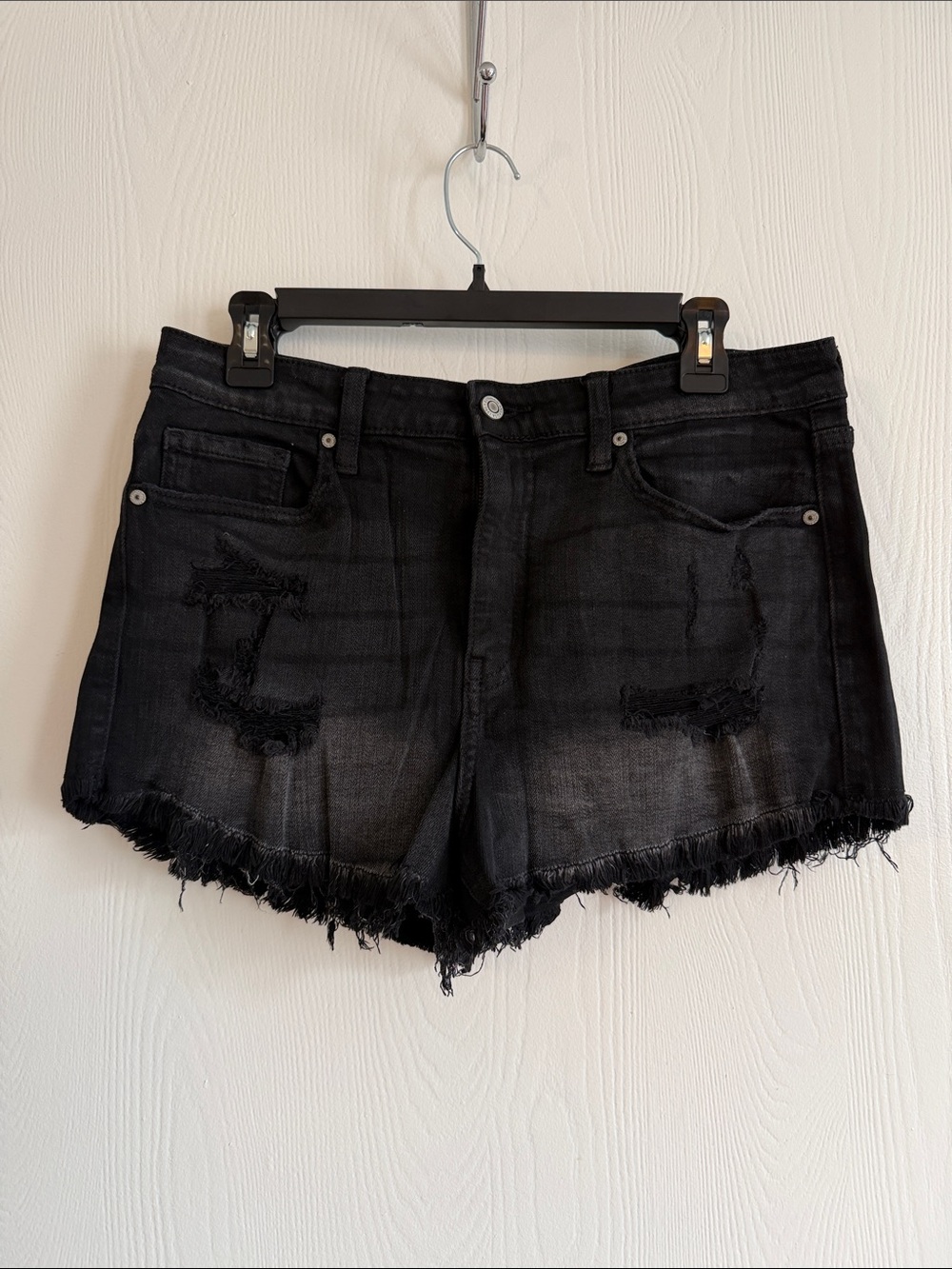 eunina Black Distressed Frayed Denim Shorts
